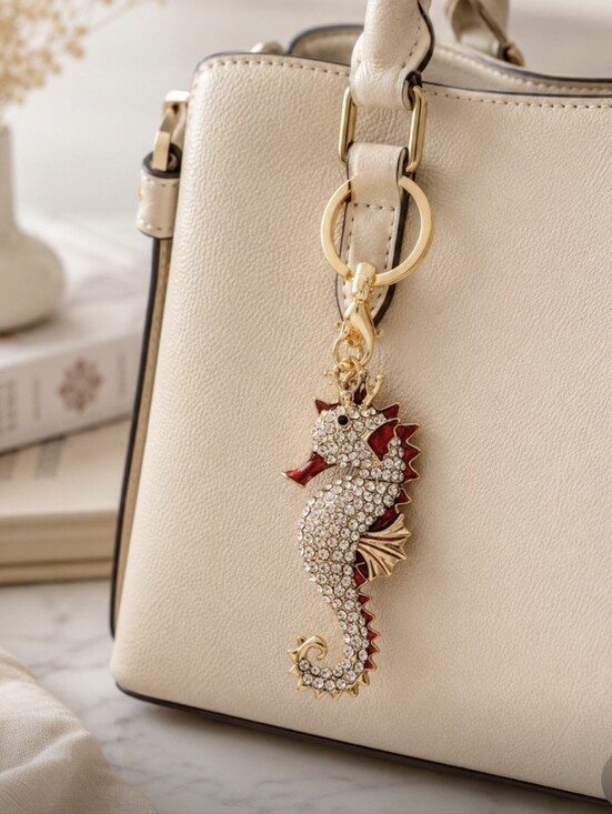 Accessories - Gold And Red Seahorse Keychain with Crystals Brand New